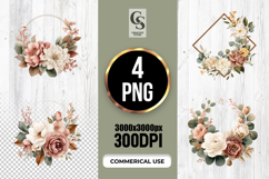 Neutral Boho Floral Frame Clipart Sublimation PNG Product Image 1