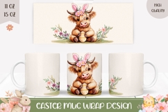 Cartoon Easter Cow Mug Wrap, Highland Cow Mug Template Product Image 1
