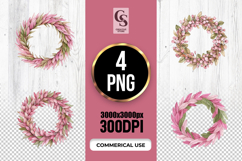Pink Leaf Wreath Clipart Sublimation PNG Product Image 1