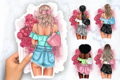 Fashionable girl with flowers clipart Product Image 1