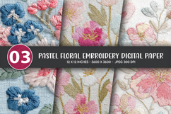 Pastel Floral Embroidery Digital Paper Product Image 1