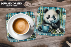 Panda, Wild Animals, Buffalo Plaid Square Coaster PNG Product Image 1