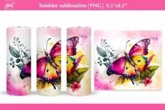 Straight tumbler with butterfly and flowers Pink tumbler PNG Product Image 1