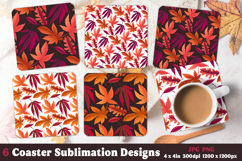 Autumn Leaves Coasters Design, Fall Foliage PNG Sublimation Product Image 1