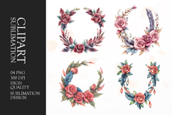 Black Background Romantic Flowers Clipart Sublimation PNG Product Image 1