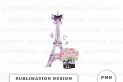 Watercolor Eiffel Tower with roses Sublimation PNG Product Image 1