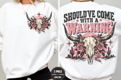 Warning Cow Skull Front Back PNG, Western Cow Skull Front Ba Product Image 1