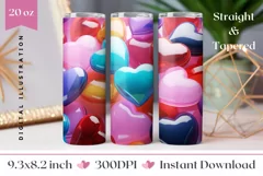 3D Glass Hearts Tumbler Design, Valentine's Day Tumbler Wrap Product Image 1
