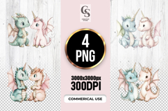 Cute Unicorn Dragon Couple Clipart Sublimation PNG Product Image 1
