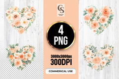 Peach Rose Floral Heart Clipart Sublimation PNG Product Image 1