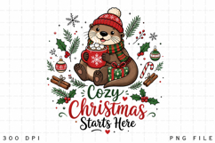 Cozy Christmas Starts Here PNG, Cute Otter Christmas PNG Product Image 1
