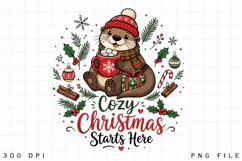 Cozy Christmas Starts Here PNG, Cute Otter Christmas PNG Product Image 1