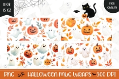 Cartoon Halloween Ghosts Mug, Fall Pumpkins Mug Designs Product Image 1