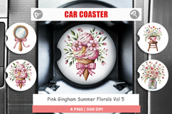 Car Coaster Pink Gingham Summer Product Image 1