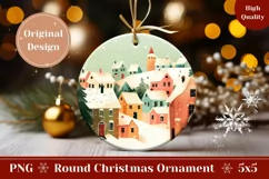 Cozy Christmas Village Ornament, Winter Round Ornament Product Image 1