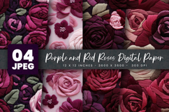 Purple and Red Roses Digital Paper Product Image 1
