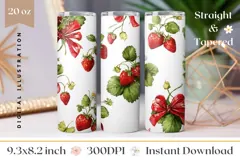 Watercolor Raspberry Tumbler Print, Berries Tumbler PNG Product Image 1