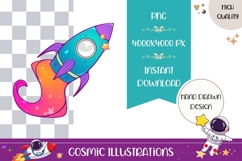 Hand Drawn Cosmic Illustration, Colorful Space Rocket PNG Product Image 1