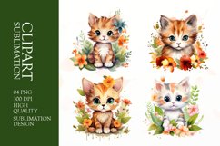 Watercolor cat clipart sublimation png Product Image 1