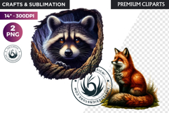 Watercolor Wild Animal Clipart, Forest Wildlife PNG Product Image 1