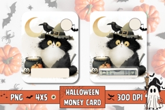 Kids Halloween Gift Card Template, Spooky Cat Money Card Product Image 1
