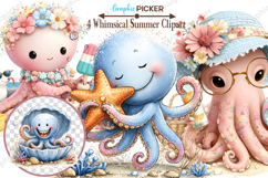 Whimsical Summer Octopus Clipart, Whimsical Summer Clipart Product Image 1