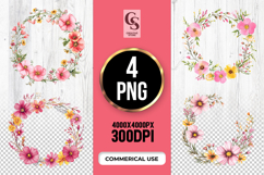 Pink Floral Wreath Clipart Sublimation PNG Product Image 1