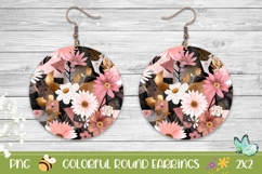 Boho Earrings Template, Boho Flowers Round Earrings Design Product Image 1