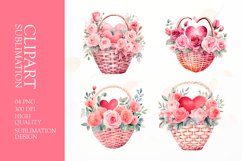 Valentines Day watercolor flower basket Clipart Product Image 1