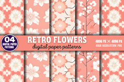 Retro Daisy Flowers Pattern Digital Paper Background PNG Product Image 1