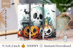 Spooky Halloween Tumbler, Watercolor Halloween Skull Tumbler Product Image 1