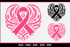 Aesthetic heart breast cancer ribbon SVG cut files Product Image 1