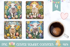 Stained Glass Lamb Square Coasters, Easter Lamb Sublimation Product Image 1
