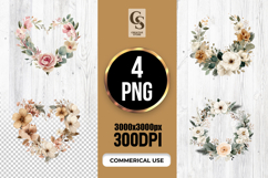 Neutral Boho Floral Wreath Clipart Sublimation PNG Product Image 1