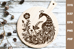 Peacock laser SVG PNG| Floral Cutting Board Product Image 1