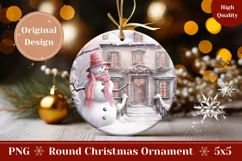 Watercolor Christmas Ornament, Pink Snowman Ornament PNG Product Image 1