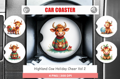 Highland Cow Holiday Car Coaster Product Image 1
