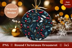 Floral Christmas Gift Tag, Embroidery Christmas Ornament PNG Product Image 1
