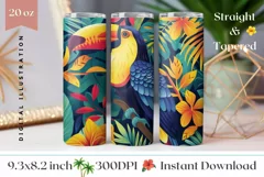 Toucans Tumbler Design, Tropical Leaves Tumbler Template Product Image 1