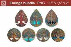 Tree of Life 3D earrings sublimation designs, PNG Product Image 2