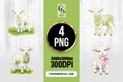 Watercolor Baby Lamb Pink Bow Clipart Sublimation PNG Product Image 1