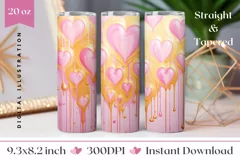Valentine Pink Hearts Tumbler Wrap, Valentine's Day Tumbler Product Image 1