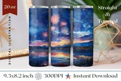 Fireworks Tumbler Wrap Design, Watercolor Tumbler PNG Product Image 1