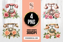 Vintage Floral Telephone Clipart Sublimation PNG Product Image 1