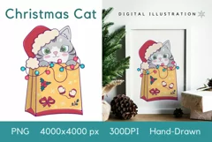 Cute Christmas Cat PNG, Merry Christmas Sublimation Design Product Image 1
