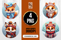 Cute Winter Fox Clipart Sublimation PNG Product Image 1