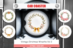 Car Coaster Vintage Christmas Wreaths Watercolor Product Image 1