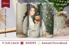 Black Hair Girl Tumbler Wrap, Christmas Tree Tumbler Design Product Image 1