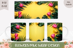 Spring Flowers Mug Wrap, Tropical Leaves Sublimation Mug PNG Product Image 1