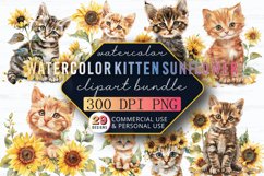 Watercolor Kitten Sunflower Clipart Bundle, Kitten Clipart Product Image 1